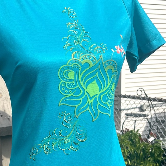 Zara Floral Print Mini Sheath Dress Turquoise Blue Stretch Size Medium - Picture 3 of 9